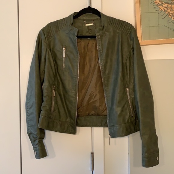 Olive Faux Leather Jacket - Picture 1 of 5